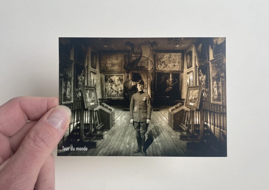 Fotomontage, print op karton.